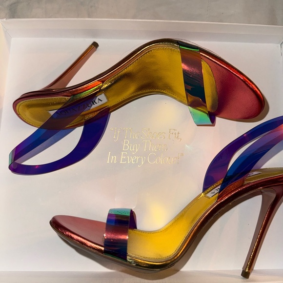 Aquazzura Shoes - Aquazzura Rainbow Metallic Strap High Heel Sandals - Multicolor